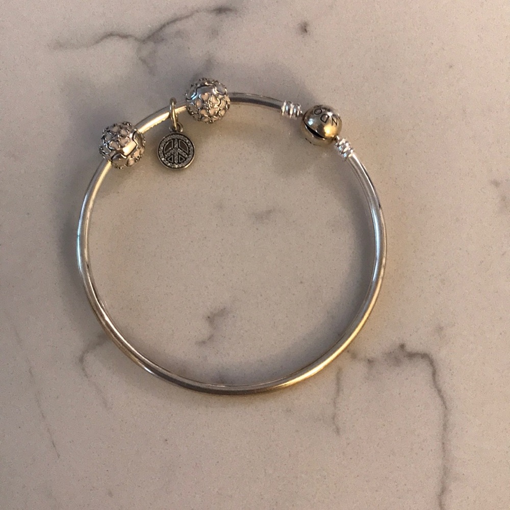 Pandora Bangle bracelet with three beads.